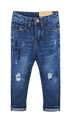 KIDSCOOL SPACE Girls Rabbit Embroidered Elastic Waist Band Inside Cute Slim Jeans