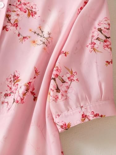 Image of Gufrina Women's Pink Floral Printed Button Down Western Shirt with Collared Neck and Half Sleeves in Relaxed Fit Style