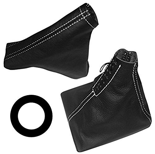AERZETIX - Funda para Palanca de Cambios y Freno de Mano - 100% Piel Genuina - Color de Piel: Negro - Color de Costuras: Blanco