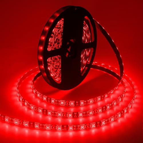 ALITOVE 16.4ft 5050 SMD Red LED Light Strip Waterproof 12V LED Strip Light