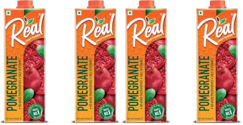 Image of DABUR Real Pomegranate Fruit Juice -1L (Pack Of 4) | Rich In Vitamin C | No Added Preservatives, No Artificial Colors & Flavours | Goodness Of Best Fruits | Daily Dose Of Fruit Nutrition