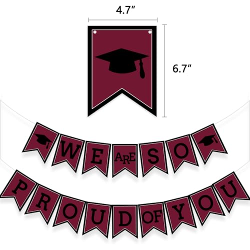 Image of Maroon We Are So Proud Of You Banner Congrats Grad Cap Bunting Flag Grad Party Decoration Idea