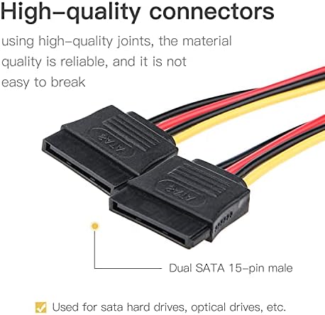 SATA Y Splitter Power Cable 15 Pin for HDD SSD 2Pcs, Ancable 15 Pin Male to Dual Female SATA Power Splitter Cable Adapter 20cm
