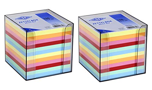 WEDO Zettelbox Kunststoff (9x9 cm, rauchglas gefüllt, 700 Blatt, 6 farbig) (2X Zettelbox)