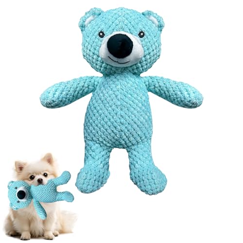 ARONRAVE Spielzeug Hund Langlebiges Plüsch Hunde Spielzeug Anti Stress Kuscheltier Hund Hundespielzeug-Quietschend für kleine, mittlere und große Hunde - 22x27cm (Blauer Bär)