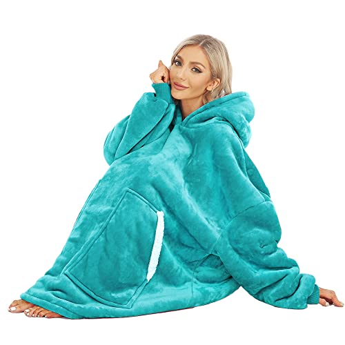 Kipswiza Wearable Blanket Hoodie, Oversized Sweatshirt Blankets for Women Men - Cozy Warm Hooded Blanket for Adult Teen, One Size Fits All(Aqua Green)