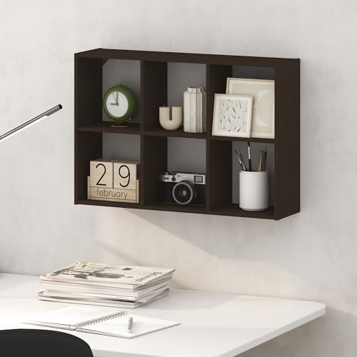Furinno Rossi 6-Cube Floating Shelves for Wall Desktop Organizer Dark Oak