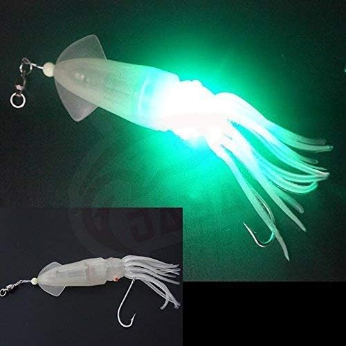 Fishcm Double Temptation Saltwater Fishing Lure Trolling Squid Offshore Bait Teaser 6" Built-in LED Light Mahi Tuna Sails Wahoo Marlin