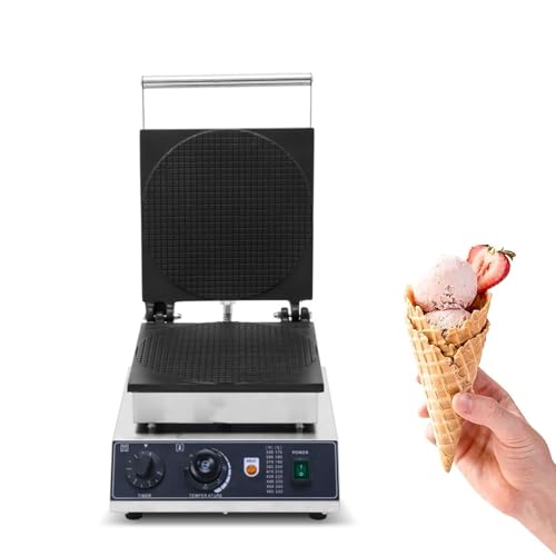 Genérico Máquina eléctrica para Hacer Conos de gofre, máquina Comercial de Acero Inoxidable para Hacer Conos de Helado Superficie Antiadherente para Hacer Conos de Helado caseros DIY(Round)