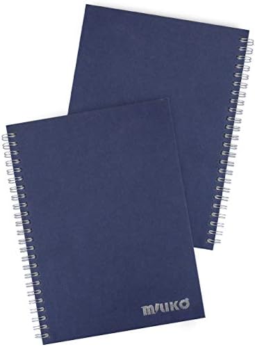 Miliko A5 Size Kraft Paper Hardcover Square Grid Wirebound/Spiral Notebook/Journal-2 Notebooks Per Pack-70 Sheets (140 Pages)-8.27 Inches x 5.67 Inches(Silver Binding Rings, Blue Square Grid)