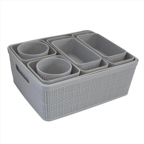 Image of Simplify 10 Piece Organizing Set Multiple Size Bins Multipurpose Office, Desk, Dorm, Bathroom, Storage Basket, Small Items & Accessories | Grey (Pack of 6)