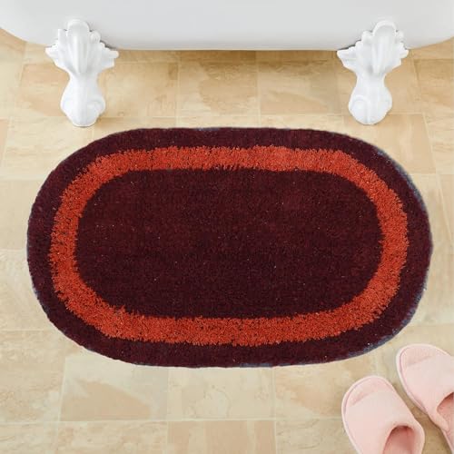 Image of THE HOME TALK Cotton Bathmats | Water Absorbent Runners | Regular Striped Rugs | Floor Mats for Kitchen, Bathroom & Sink | Ultra Soft Mats | Non-Slip (Red Oval, 40x60 CM (Pack of 2))