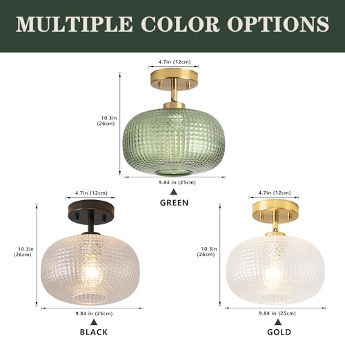 LORMPIY Modern Semi Flush Mount Ceiling Light, Vintage Green Glass Shade with Adjustable Hanging Gold Sloped Ceiling Lights Fixtures for Hallway Entryway Kitchen Bedroom Laundry Room,1-Light,9.84 Inch by lormpiy - Image 9