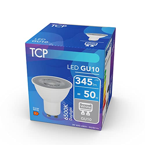 TCP 50W 6500K 345L GU10 LED Spotlight Bulb, Daylight, HOALGU345W362565N1P, White