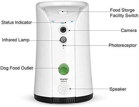 SKYMEE Dog Camera Treat Dispenser, WiFi Remote Pet Camera with Two-Way Audio and Night Vision, Compatible with Alexa