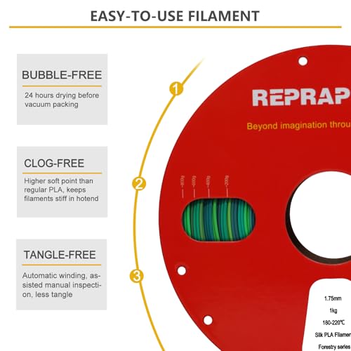 Image of RepRapper Forestry Rainbow PLA Filament, Shiny Multicolor Silk PLA 1.75 mm Filament (+-0.03 mm), Sparkle Fast Change Multi-color1 kg 3D Printer Filament for 3D Printer