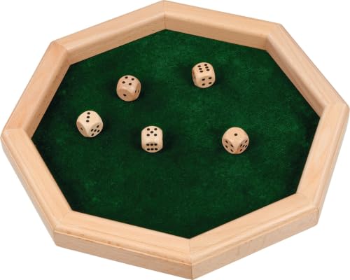 goki 56954 Holz-Würfelplatte mit 5 Würfeln - 25 7 cm Durchmesser grüne Filzoberfläche - perfekt für Würfelspiele für sicheres Würfeln mit Kindern