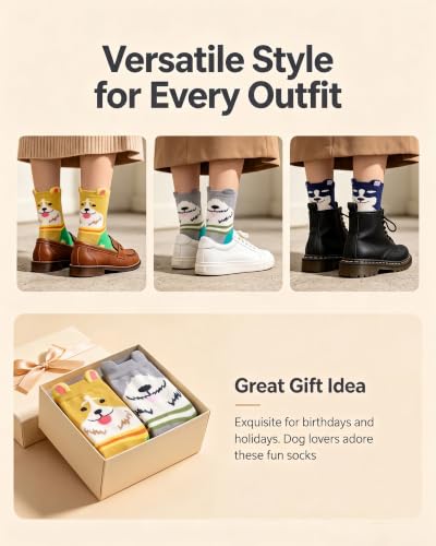 Image of Chalier 5 Pairs Socks for Women, Fun Cat Dog Animal Funny Socks Gifts