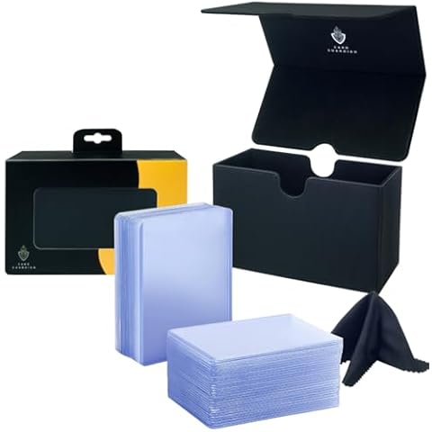 Card Guardian - Toploader Bundle | Deck Box with 100 Toploaders & Penny Sleeves with a Cleaning Cloth… (Black) Cover