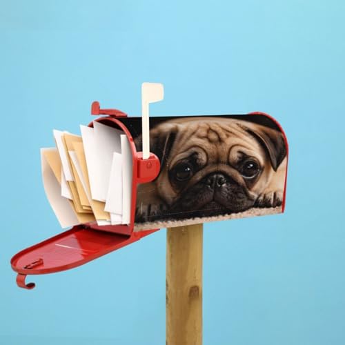 Image of Dujiea Pug Dog Mailbox Wrap - Waterproof Magnetic Post Box Cover, Large Size 25.5 inch L x 21 inch W - Garden Yard Outside Farmhouse Home Decor