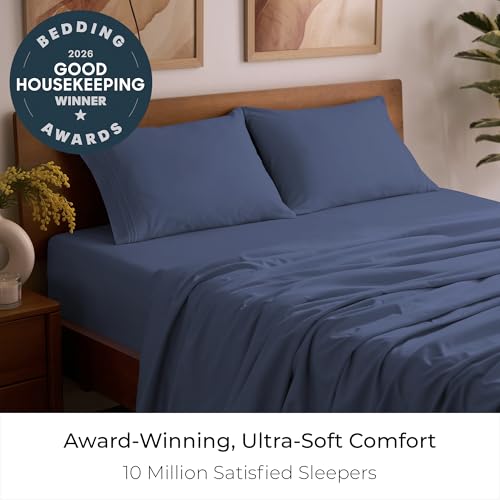 Image of Mellanni Full Sheets Set - 4 PC Iconic Collection Bedding | Hotel Luxury, Extra Soft, Cooling Bed Sheets - Wrinkle, Fade, Stain Resistant (Full, Blue Nova)
