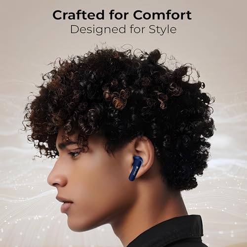 Image of Premium & Stylish True Wireless Earbuds, Bluetooth 5.4, 45 Hour Playback, 10mm Drivers, Type-C Charging (Navy Blue)