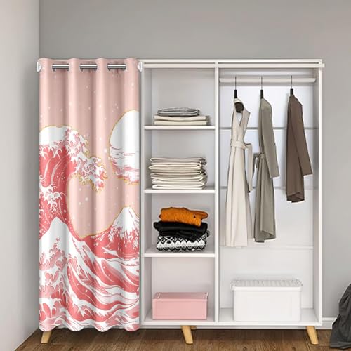 Feelyou Japanese Wave Doorway Curtain Privacy 1 Panel, 34"x80" Ocean Wave Blackout Insulated Thermal Curtain Japanese Ukiyoe Theme Home Decor Door Cover Curtain Pink Japanese-Style Window Treatments - Image 2