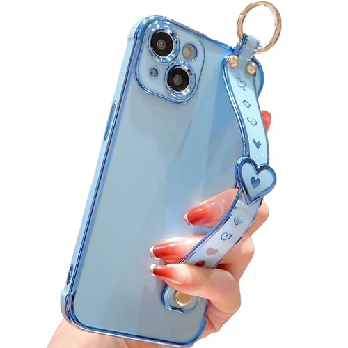 IDweel for iPhone 14 Plus Case with Wristband Kickstand, Peace Blue