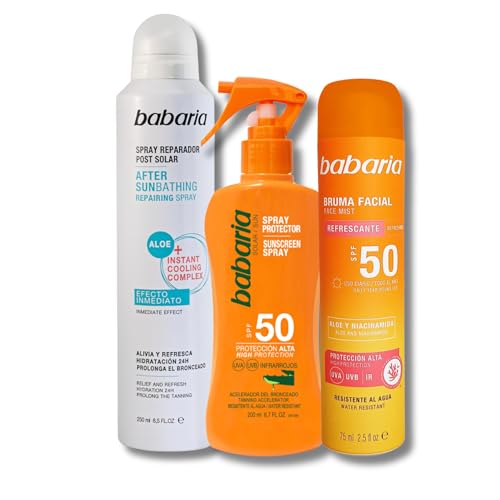 Bruma Facial Protector Solar 50 + Spray Protector Solar + Aloe Aftersun spray 250 ml | Fórmula Vegana | Rápida Absorción | Prolonga el Bronceado