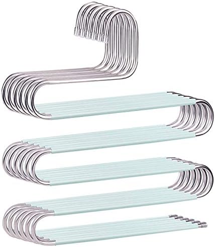 devesanter Pants Hangers Space Save Non-Slip 6 Pack S-Shape Trousers Hangers Stainless Steel Clothes Hangers Closet Storage Organizer for Pants Jeans Scarf Hanging Green