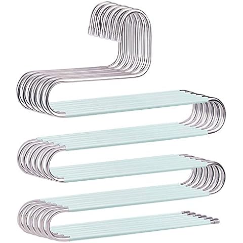 devesanter Hosenbügel, platzsparend, rutschfest, S-Form, Hosenbügel, Edelstahl, Kleiderbügel, Schrank, Aufbewahrung, Organizer für Hosen, Jeans, Schals, hängend, grün, 6 Stück Cover