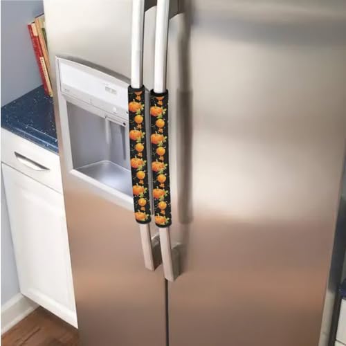 Image of 6 PCS Refrigerator Door Handle Covers Washable Kitchen Appliance Decor Handles Home Decorations Keep Off Fingerprints, Liquids, Dust, Pumpkin Maple Autumn Thanksgiving Decor Black