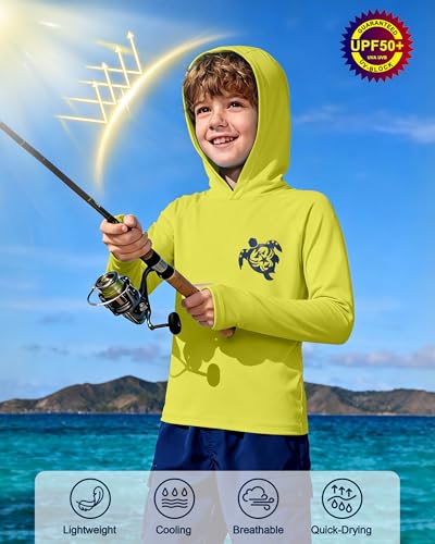 Image of Boys Rash Guard Swim Hoodie, Kids Long Sleeve Sun Fishing Shirts