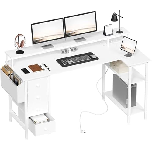 Yaheetech Scrivania Angolare con Cassetti, 140×68 cm, Scrivania ad Angolo