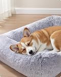 Feandrea Dog Bed, Dog Sofa Bed, 91 x 68 x 18 cm, with Soft Padding, Raised Edges, Removable and Machine Washable Cover, Non-Slip, Grey Ombré PGW272G01