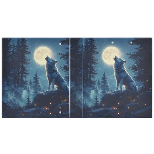 Image of 3 Ring Binder Wolf Moon Galaxy Winter Forest a 1.5 inch Binders Three Ring Binders with Clipboard Fit 8.5'' x 11'' Paper 3 Interior PVC Clear Pockets for Office Supplies