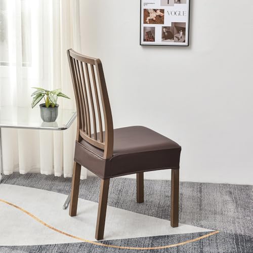 DONGKER Kunstleder Stuhlbezug, 2 Stück Wasserdicht Sitzflächenbezug, Abnehmbar Stretch PU Stuhlsitzbezüge für Esszimmer Küche Hochzeit Garten Büro