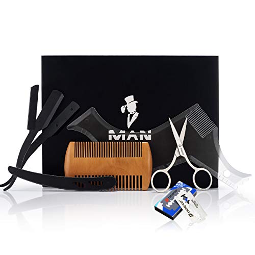 Premium Beard Grooming Kit for Men,Includes professional straight edge razor transparent beard styling