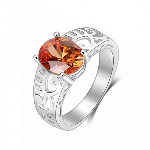 Bague ovale en argent 925 avec zircon orange éclatant pour femme
