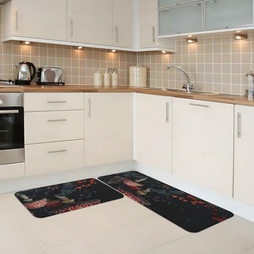 Alfombrillas de cocina confortables y acolchadas con alegres hongos rojos para suelos del hogar 3