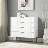 Home Treats Ridged Chest of Drawers Large Set of 4 Drawers White Oppulance Storage Dresser Bedroom Furniture