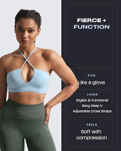 Image of Aoxjox Women's Workout Sports Bras Jamie Deep V Fitness Training Gym Bra Yoga Crop Tank