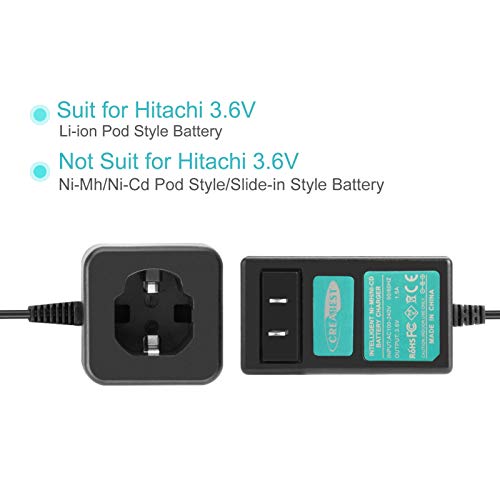 Creabest 3.6V Battery Charger Compatible with Hitachi EBM315 326263 326299 DB3DL DB3DL2 Lithium-ion Batteries