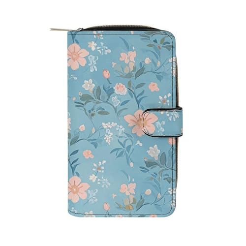 Portefeuille en cuir motif arbres de Noël et flocons de neige, le cadeau idéal en bleu clair