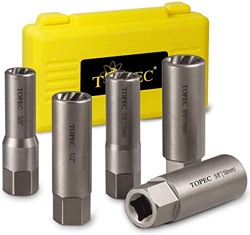 Image of Topec 5-Piece Spiral Type Deep Extractor Set, Spark Plug Easy-Out Set, for Removing Deeply trapped and Broken Bolts, Studs, Fittings, Threaded Pipes and Pins