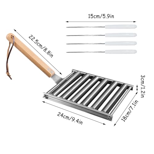 Rodillo de perros calientes para parrilla con mango de madera accesorios de camping 7