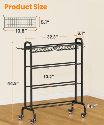 4 Tier Basketball Storage Organizer with Wheels Easy Ball Rack - Image 2