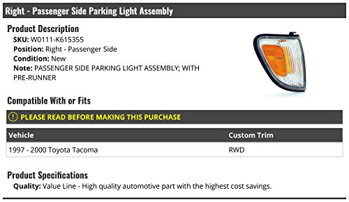 Marketplace Auto Parts Right Passenger Side Parking Light Assembly - Compatible with 1997-2000 Toyota Tacoma RWD with Pre-Runner