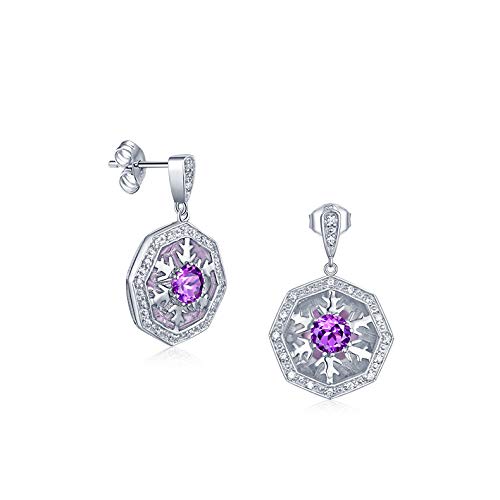 Pendientes de plata S925 y amatista natural con diseño refinado de copo de nieve