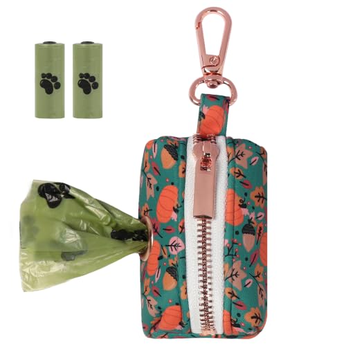 Image of ARING PET Fall Dog Poop Bag Holder, Cotton Puppy Pumpkin Waste Bag Dispenser Attach to Any Leashes, Portable Washable Pet Waste Pouch Holder with Two Rolls of Bags